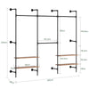 SoBuy KLS19-SCH, ścienny wieszak na ubrania z 4 drążkami + 4 półki MDF, otwarta szafa, nośność 120 kg do sypialni, 265x48x220 cm, industrialny czarny