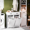 SoBuy BZR208-W Szafka łazienkowa z koszami na pranie – wolnostojąca szafka na pranie z 2 wyjmowanymi workami i szufladami – szafka łazienkowa w kolorze drewna, biała, 79,5 x 38 x 90 cm