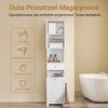 SoBuy BZR216-W Biała Wysoka Szafka Łazienkowa z Koszem na Pranie 45L, Szufladą i Regulowaną Półką – 40×38×180 cm, MDF E1