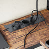 SoBuy FSB105-E-N stolik konsolowy wąski i długi, 2 półki z USB typu C i 2 gniazdami, montaż za sofą, prosty lub narożny, wygląd drewna + czarny, 180 x 20 x 100 cm