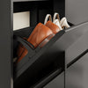 SoBuy FSR169-SCH, Meuble Chaussures avec 4 Abattants et 2 Tiroirs, Grande Capacité de Rangement, Armoire à Chaussures Étroite pour Entrée et Couloir, Idéal Petits Espaces, Noir, 98x19x95 cm