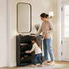SoBuy FSR169-SCH, Meuble Chaussures avec 4 Abattants et 2 Tiroirs, Grande Capacité de Rangement, Armoire à Chaussures Étroite pour Entrée et Couloir, Idéal Petits Espaces, Noir, 98x19x95 cm