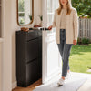 SoBuy FSR169-SCH, Meuble Chaussures avec 4 Abattants et 2 Tiroirs, Grande Capacité de Rangement, Armoire à Chaussures Étroite pour Entrée et Couloir, Idéal Petits Espaces, Noir, 98x19x95 cm
