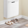 SoBuy FSR204-W wąska szafka na buty z 2 klapkami, oszczędzająca miejsce szafka uchylna, wysoka komoda, regał na buty, do przedpokoju, korytarza, 50 x 90 x 19 cm, kolor biały