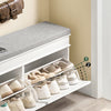 Pre-sale SoBuy FSR64-WG Szafka na buty z siedziskiem i 2 klapkami, wąska szafka na buty z ławką do siedzenia i regałem na buty Biały rysunek drewna