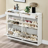 Pre-sale SoBuy Wąska szafka na buty z 4 klapami, regulowany regał na buty do przedpokoju i przedpokoju, Biały rysunek drewna, FSR79-WG