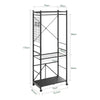SoBuy | Wieszak na ubrania stojący czarny z półkami | Mobilny stojak na odzież na kółkach i haczykach | Metalowy regał loft do przedpokoju i garderoby | 70×38×175 cm | Nośność 40 kg | KLS22-SCH