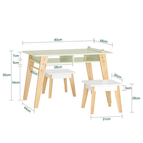 Zestaw stoliku i 2 krzesła dla dzieci do rysowania szuflady półka KMB92-GR