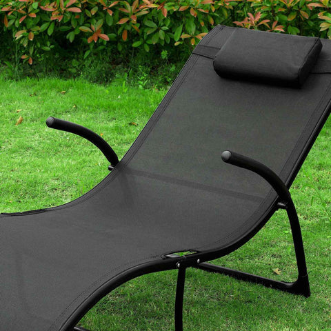 SoBuy Fotel relax Leżak plażowy ogrodowy  z Poduszką Czarny OGS45-SCH