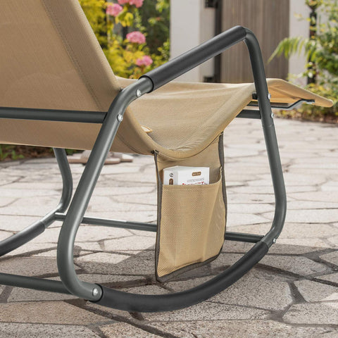 SoBuy Leżak ogrodowy bujany z boczną torbą  Fotel Plażowe OGS47-KA
