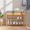 SoBuy FSR49-N Bambusowa Ławka na Buty z Siedziskiem i Szufladą – 55×30×46 cm, 2 Półki, Nośność 90 kg, Przedpokój