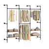 SoBuy KLS19-SCH, ścienny wieszak na ubrania z 4 drążkami + 4 półki MDF, otwarta szafa, nośność 120 kg do sypialni, 265x48x220 cm, industrialny czarny