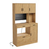 SoBuy | Szafka kuchenna stojąca Light Oak z 3 szufladami | Kredens z blatem i gniazdkami | Regał kuchenny z oświetleniem LED | 100×40×170 cm | Nośność 100 kg | FSB98-L-E-N