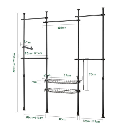 Garderoba z 4 drążkami teleskopowymi i 2 koszami KLS04-SCH