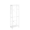 Wieszak na ubrania stojący metalowy Loft | Stojak na odzież na kółkach z półką na buty | Garderoba mobilna wąska biała | 60×32×175 cm | Nośność 40 kg | KLS21-W