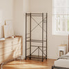 SoBuy | Wieszak na ubrania stojący czarny z półkami | Mobilny stojak na odzież na kółkach i haczykach | Metalowy regał loft do przedpokoju i garderoby | 70×38×175 cm | Nośność 40 kg | KLS22-SCH