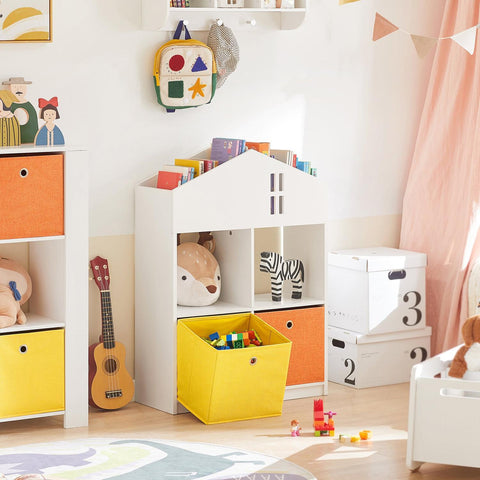 SoBuy Regal zabawki Półka na książki dla dzieci Organizator Zabawek Kształt Domu KMB49-W