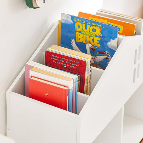 SoBuy Regal zabawki Półka na książki dla dzieci Organizator Zabawek Kształt Domu KMB49-W