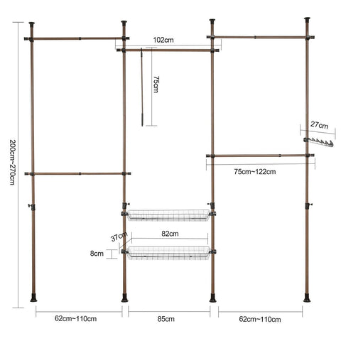 Garderoba z 4 drążkami teleskopowymi i 2 koszami KLS04-BR